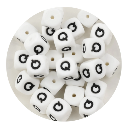 Letter & Number Square Silicone String Beads - White & Black (12mm - 25/bag)