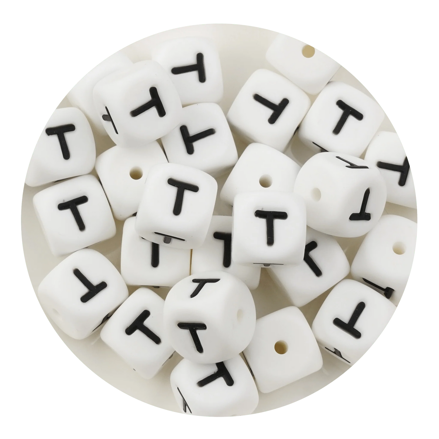 Letter & Number Square Silicone String Beads - White & Black (12mm - 25/bag)