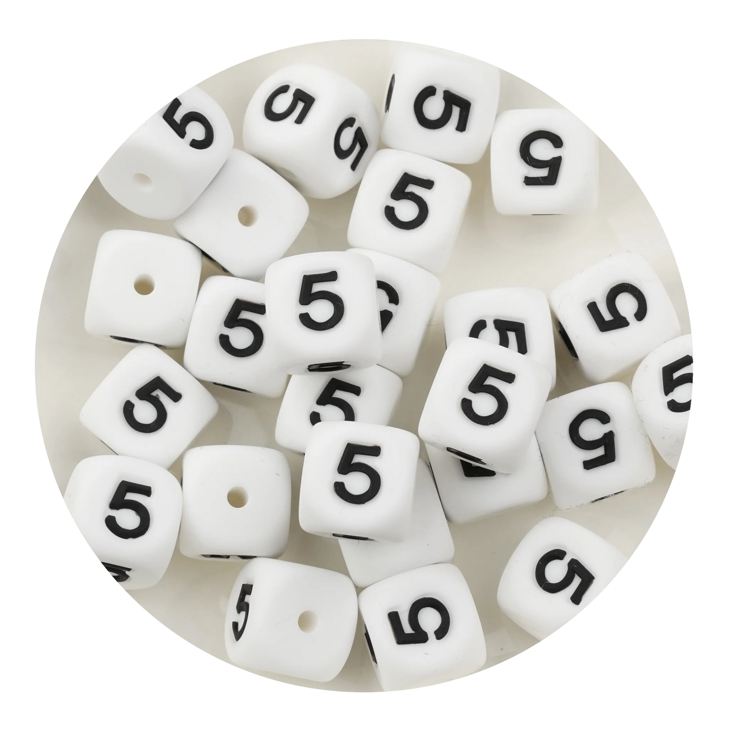 Letter & Number Square Silicone String Beads - White & Black (12mm - 25/bag)