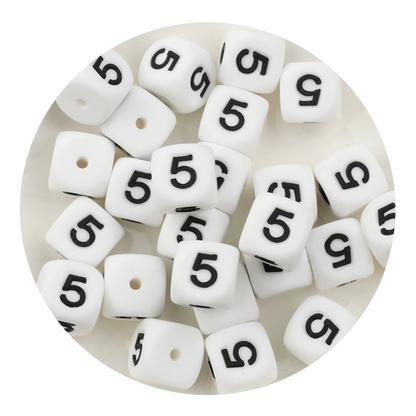 Letter & Number Square Silicone String Beads - White & Black (12mm - 25/bag)