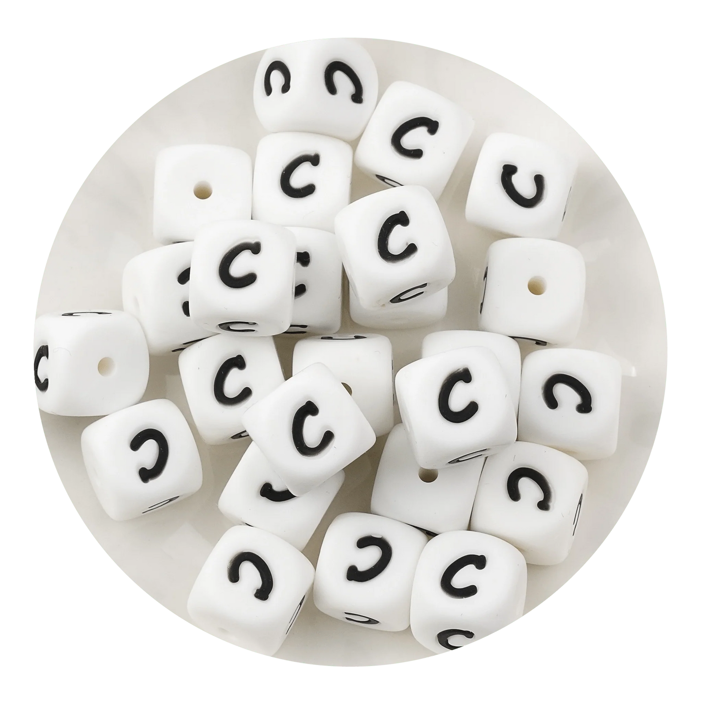 Letter & Number Square Silicone String Beads - White & Black (12mm - 25/bag)