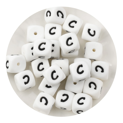 Letter & Number Square Silicone String Beads - White & Black (12mm - 25/bag)