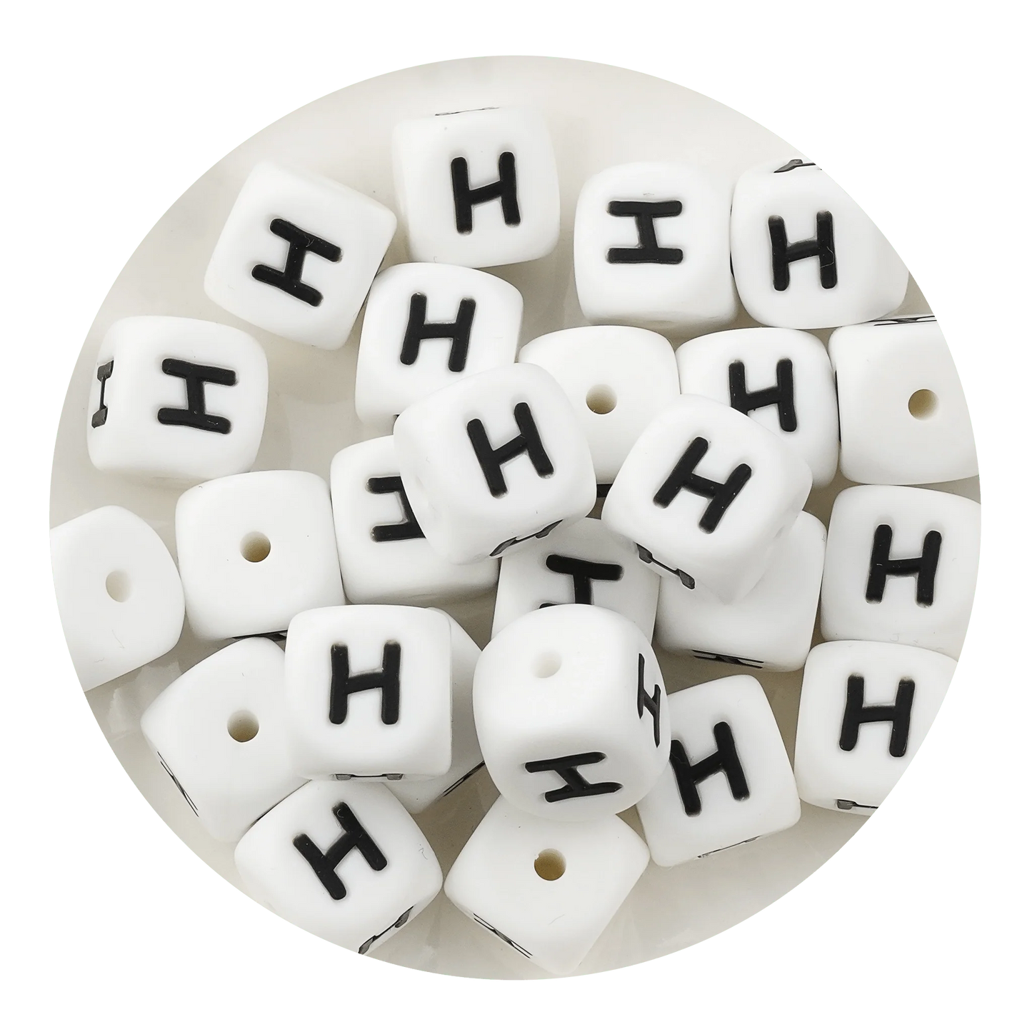 Letter & Number Square Silicone String Beads - White & Black (12mm - 25/bag)