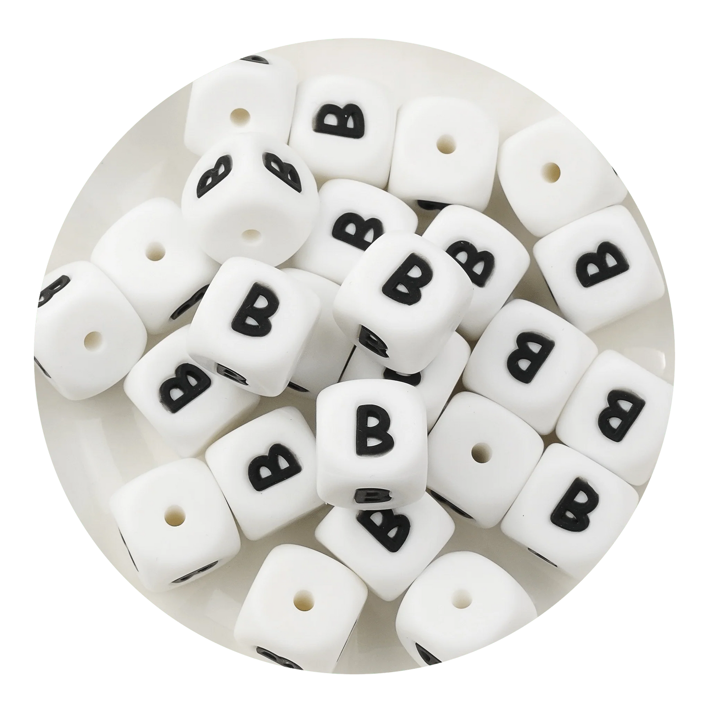 Letter & Number Square Silicone String Beads - White & Black (12mm - 25/bag)