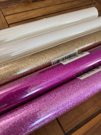 Sealed Litchi super fine sparkly faux leather rolls in White, Champagne, Pink and Purple