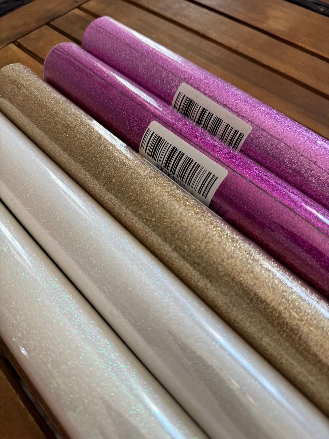 Sealed Litchi super fine sparkly faux leather rolls in White, Champagne, Pink and Purple