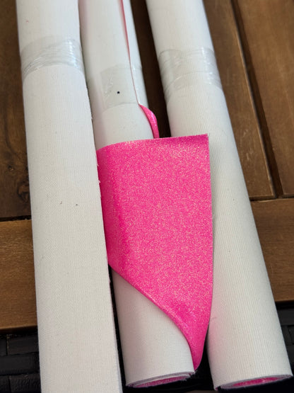 Neon pink super fine sparkly faux leather with vinyl coating