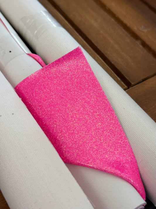 Neon pink super fine sparkly faux leather with vinyl coating