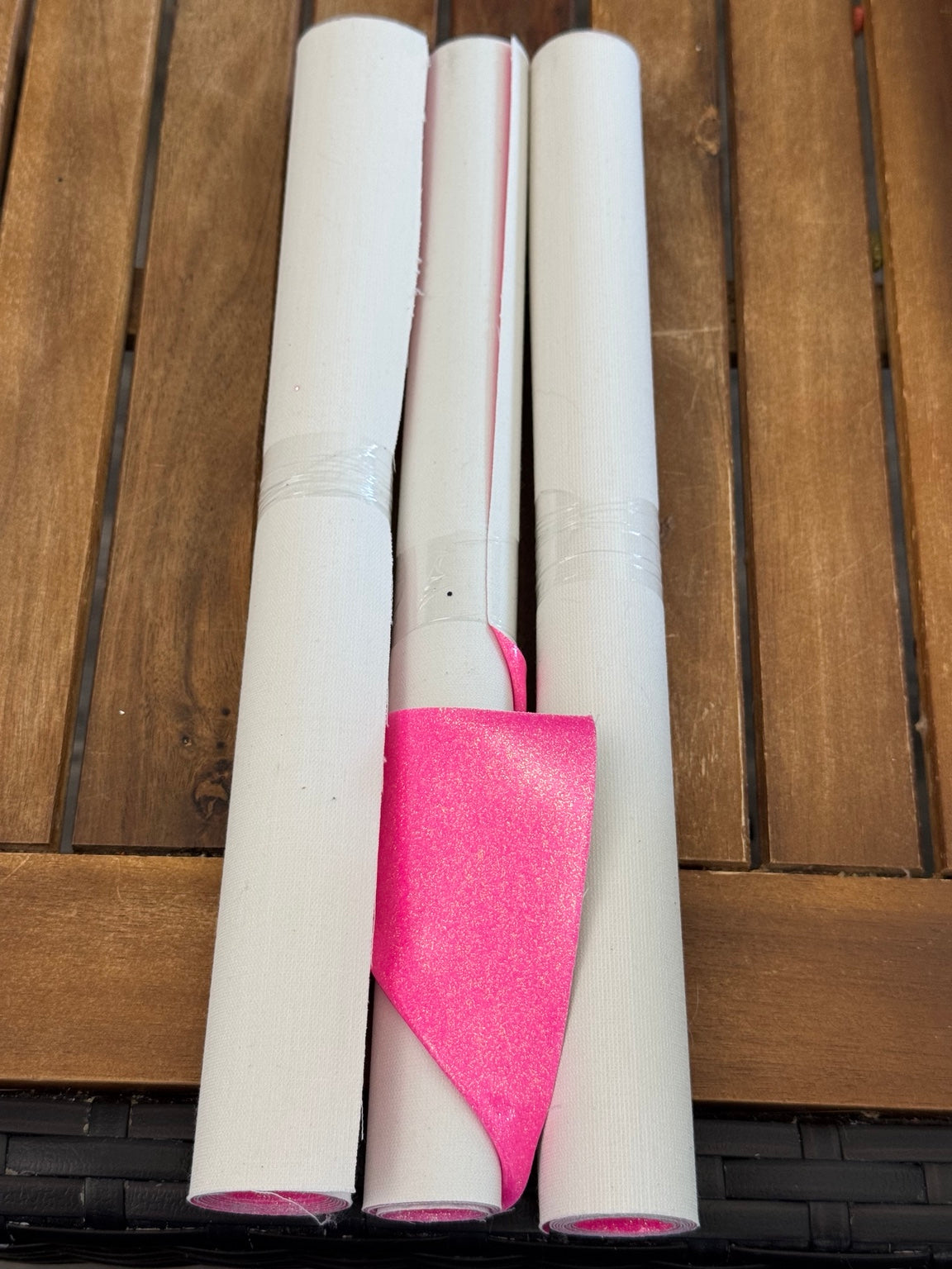 Neon pink super fine sparkly faux leather with vinyl coating