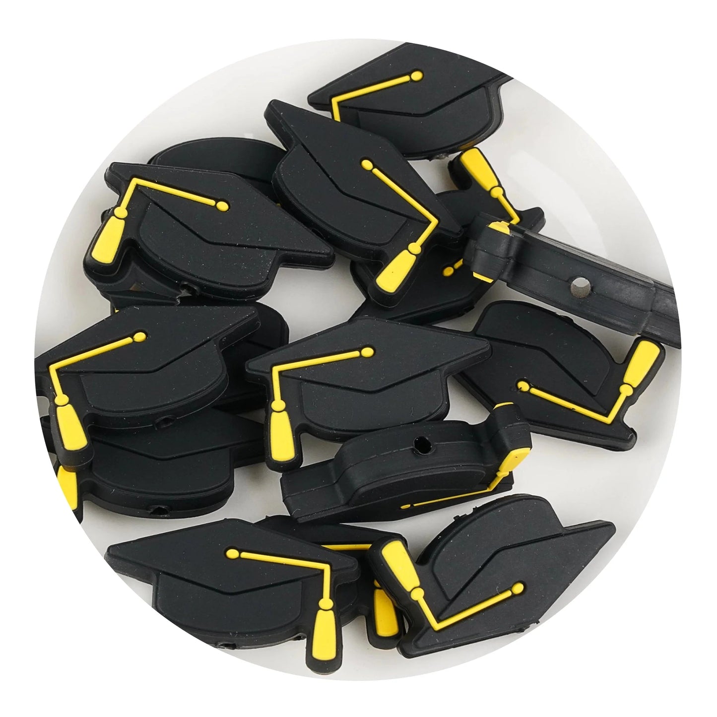 Silicone Focal Bead Graduation Cap - Black