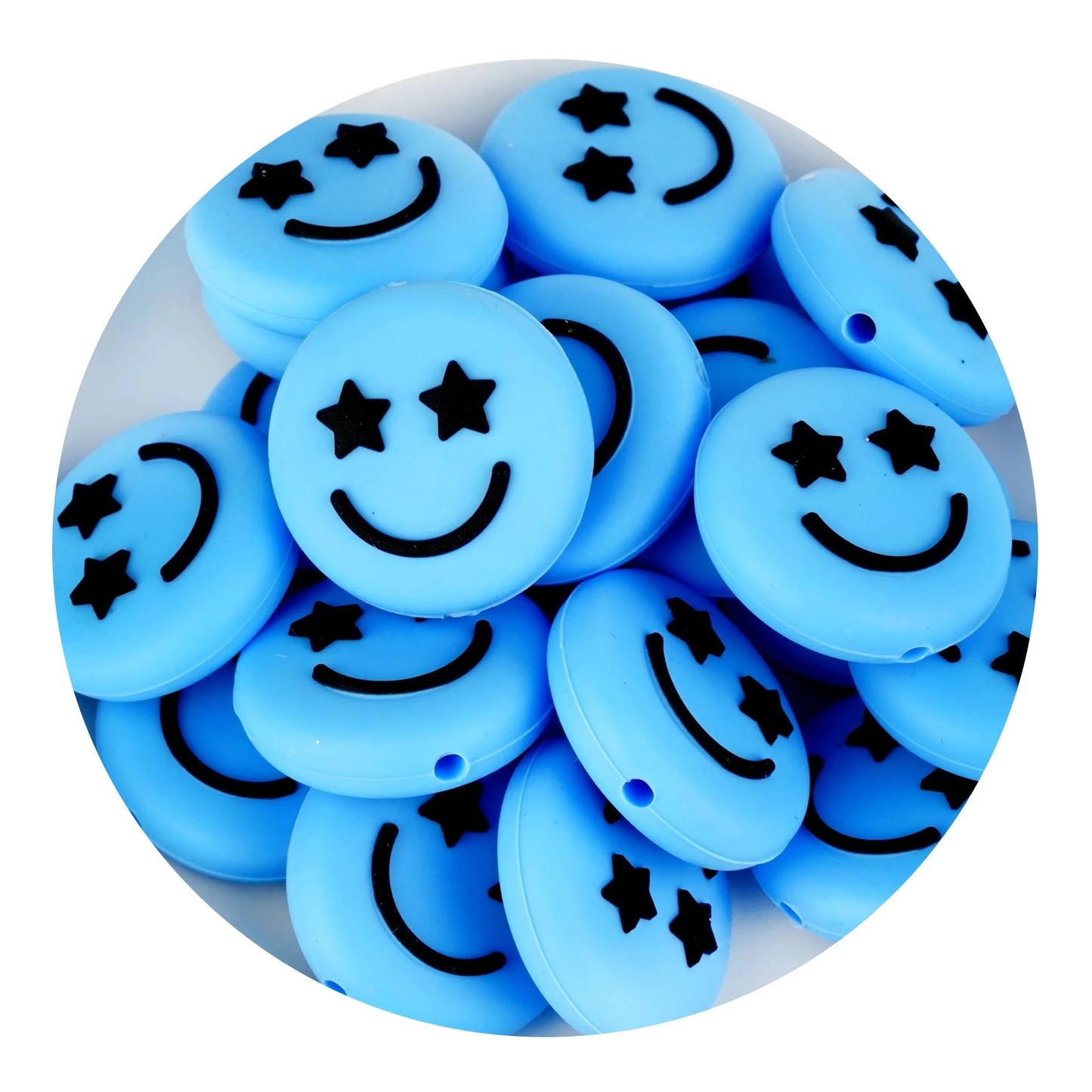 Silicone Focal Bead Happy Face - Blue