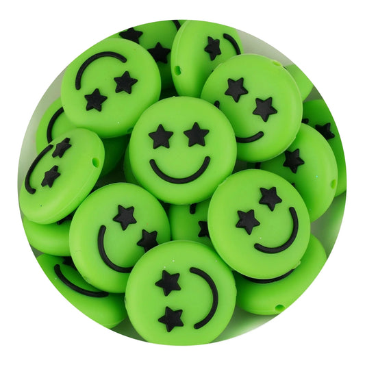 Silicone Focal Bead Happy Face - Green