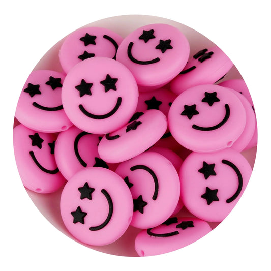 Silicone Focal Bead Happy Face - Pink