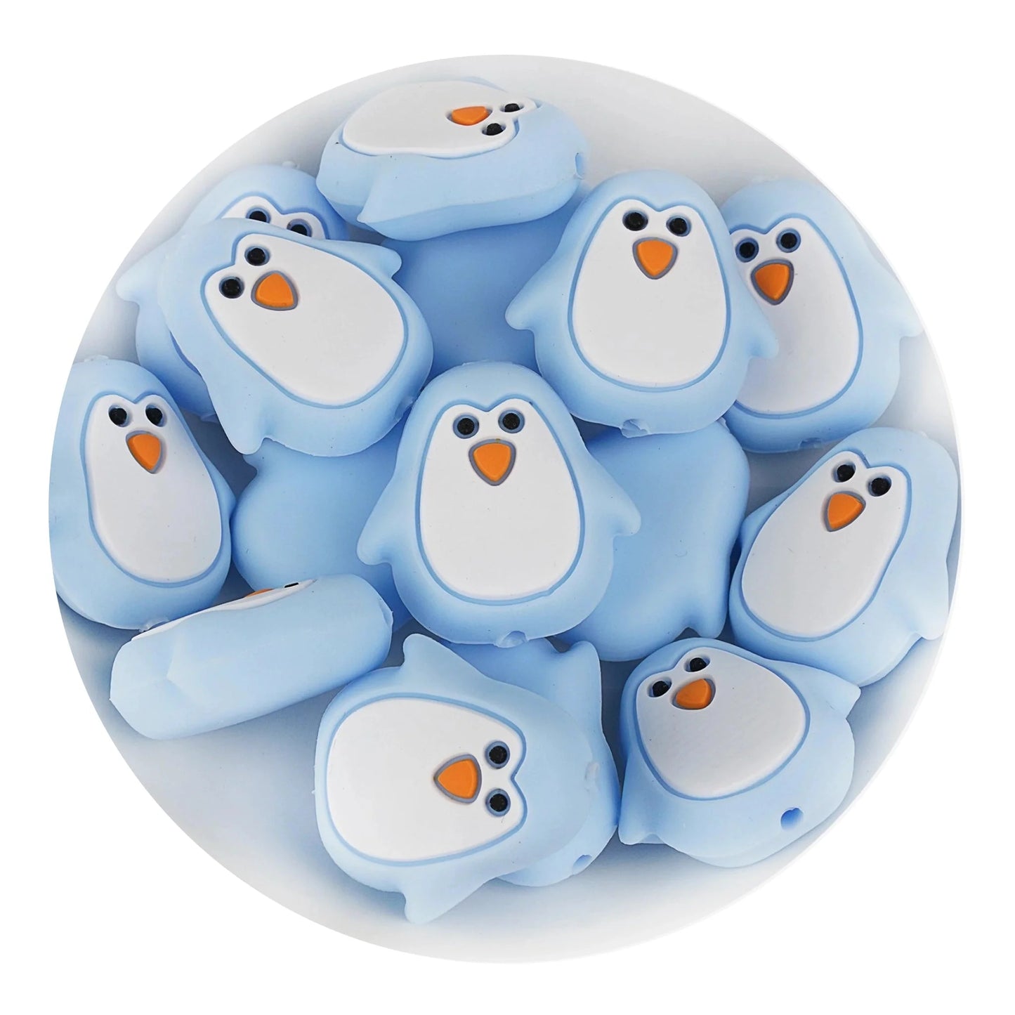 Silicone Focal Bead Penguin - Pastel Blue