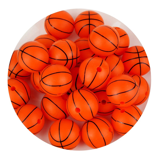 Silicone Focal Bead Round Basketball - Orange