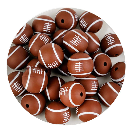 Silicone Focal Bead Round Football - Brown