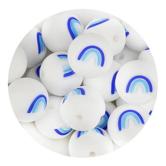 Silicone Focal Bead Round Rainbow - Blue