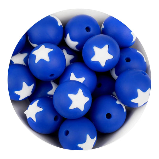 Silicone Focal Bead Round Star - Navy