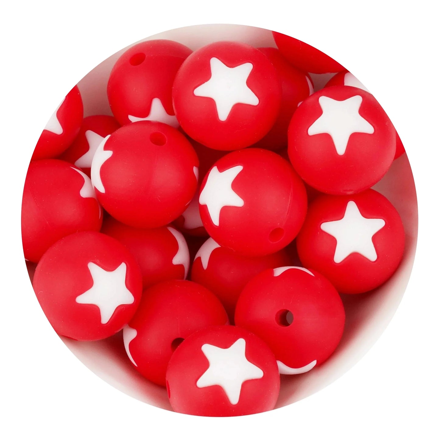 Silicone Focal Bead Round Star - Red